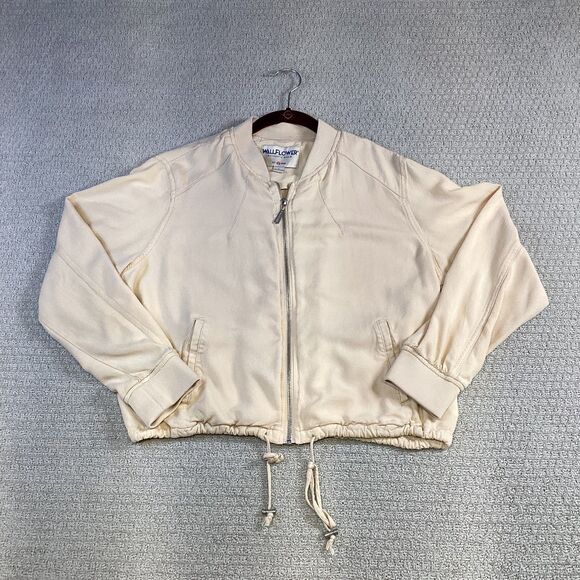 Wallflower Bomber Jacket Women's Zip Up Drawstring Waist Casual Crop Top Large - Picture 1 of 6